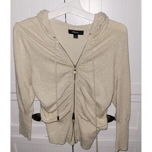 Express Women's  Metallic Knit Hoodie Full Zip Drawstring‎ Ruched Size S Y2K!